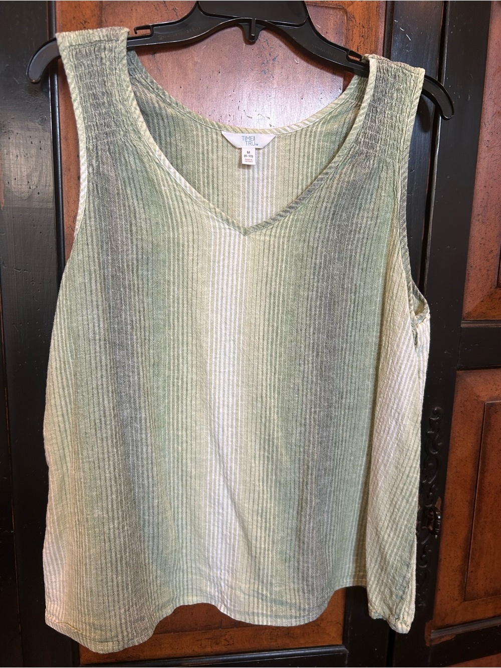 Time and Tru Mint and Cream Striped V-Neck Tank